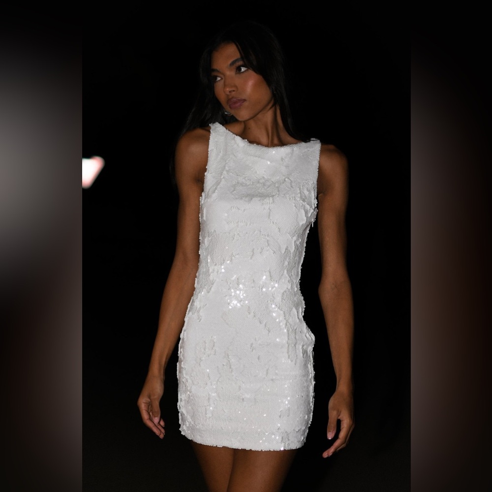 Meshki Ayla White Bridal Sequin Dress
